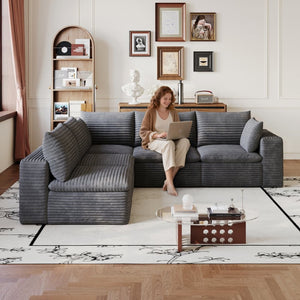 English Elm 99*103 Modular Cloud Sofa Corduroy Upholstered Deep Seat Frameless Lounge for Living Room Dark Grey W2824S00230