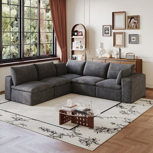 English Elm 99*103 Modular Cloud Sofa Corduroy Upholstered Deep Seat Frameless Lounge for Living Room Dark Grey W2824S00230