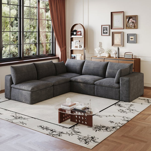 English Elm 99*103 Modular Cloud Sofa Corduroy Upholstered Deep Seat Frameless Lounge for Living Room Dark Grey W2824S00230