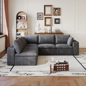 English Elm 99*103 Modular Cloud Sofa Corduroy Upholstered Deep Seat Frameless Lounge for Living Room Dark Grey W2824S00230