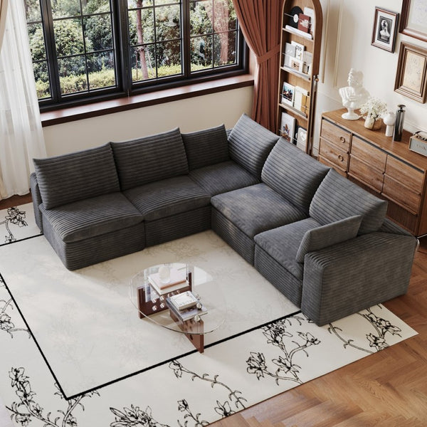 English Elm 99*103 Modular Cloud Sofa Corduroy Upholstered Deep Seat Frameless Lounge for Living Room Dark Grey W2824S00230