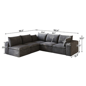 English Elm 99*103 Modular Cloud Sofa Corduroy Upholstered Deep Seat Frameless Lounge for Living Room Dark Grey W2824S00230