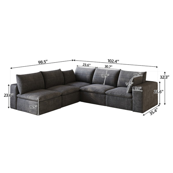 English Elm 99*103 Modular Cloud Sofa Corduroy Upholstered Deep Seat Frameless Lounge for Living Room Dark Grey W2824S00230