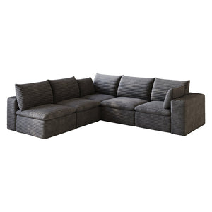 English Elm 99*103 Modular Cloud Sofa Corduroy Upholstered Deep Seat Frameless Lounge for Living Room Dark Grey W2824S00230