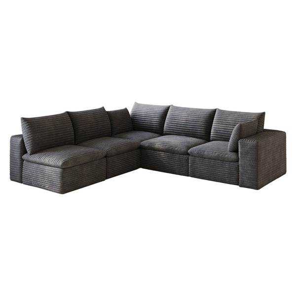 English Elm 99*103 Modular Cloud Sofa Corduroy Upholstered Deep Seat Frameless Lounge for Living Room Dark Grey W2824S00230