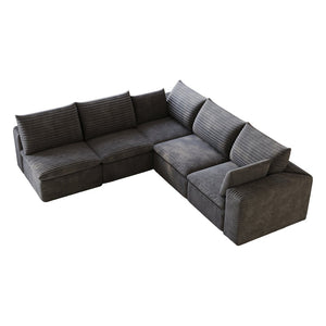 English Elm 99*103 Modular Cloud Sofa Corduroy Upholstered Deep Seat Frameless Lounge for Living Room Dark Grey W2824S00230