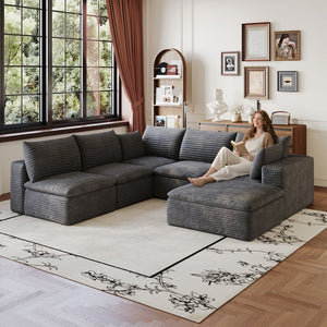 English Elm 99*103 Oversized Modular Cloud Sofa Corduroy Upholstered Deep Seat Living Room Couch Dark Grey W2824S00231