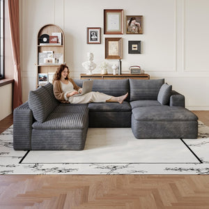 English Elm 99*103 Oversized Modular Cloud Sofa Corduroy Upholstered Deep Seat Living Room Couch Dark Grey W2824S00231