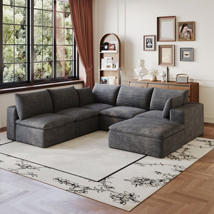English Elm 99*103 Oversized Modular Cloud Sofa Corduroy Upholstered Deep Seat Living Room Couch Dark Grey W2824S00231