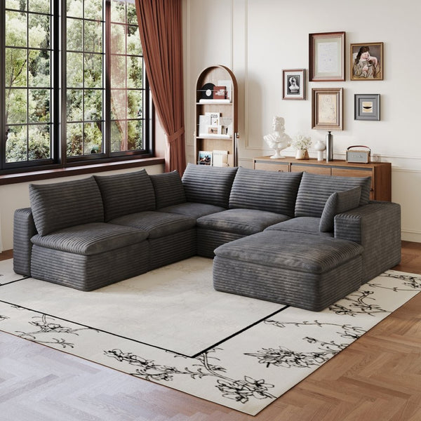 English Elm 99*103 Oversized Modular Cloud Sofa Corduroy Upholstered Deep Seat Living Room Couch Dark Grey W2824S00231