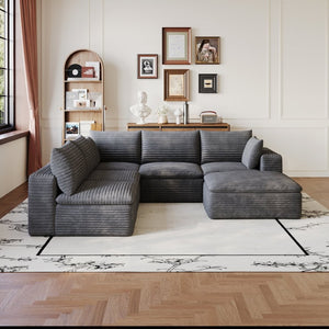 English Elm 99*103 Oversized Modular Cloud Sofa Corduroy Upholstered Deep Seat Living Room Couch Dark Grey W2824S00231