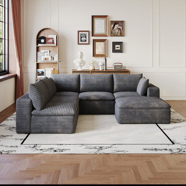 English Elm 99*103 Oversized Modular Cloud Sofa Corduroy Upholstered Deep Seat Living Room Couch Dark Grey W2824S00231
