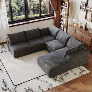English Elm 99*103 Oversized Modular Cloud Sofa Corduroy Upholstered Deep Seat Living Room Couch Dark Grey W2824S00231