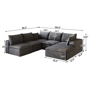 English Elm 99*103 Oversized Modular Cloud Sofa Corduroy Upholstered Deep Seat Living Room Couch Dark Grey W2824S00231