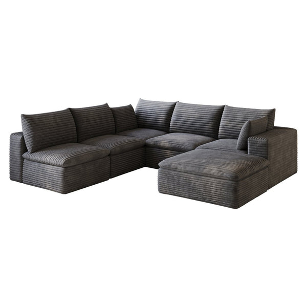 English Elm 99*103 Oversized Modular Cloud Sofa Corduroy Upholstered Deep Seat Living Room Couch Dark Grey W2824S00231
