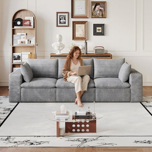 English Elm 102 Inch Modular Cloud Sofa Corduroy Upholstered Deep Seat Sectional for Living Room Grey W2824S00232
