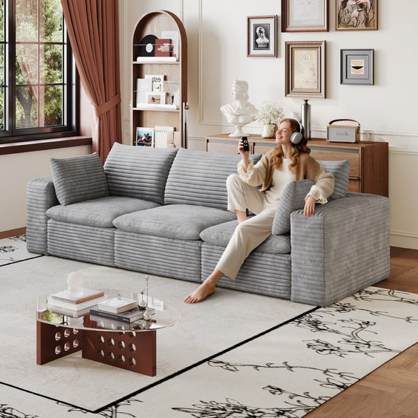 English Elm 102 Inch Modular Cloud Sofa Corduroy Upholstered Deep Seat Sectional for Living Room Grey W2824S00232