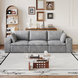 English Elm 102 Inch Modular Cloud Sofa Corduroy Upholstered Deep Seat Sectional for Living Room Grey W2824S00232