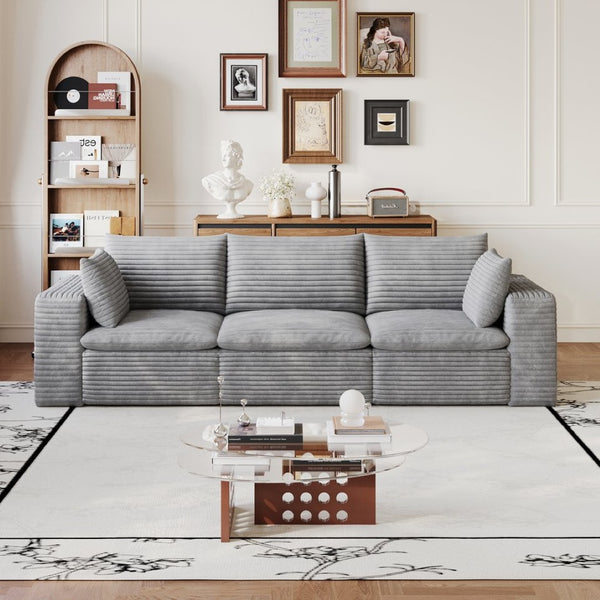 English Elm 102 Inch Modular Cloud Sofa Corduroy Upholstered Deep Seat Sectional for Living Room Grey W2824S00232