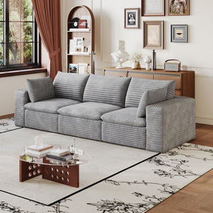 English Elm 102 Inch Modular Cloud Sofa Corduroy Upholstered Deep Seat Sectional for Living Room Grey W2824S00232