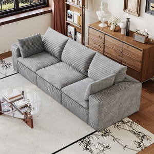 English Elm 102 Inch Modular Cloud Sofa Corduroy Upholstered Deep Seat Sectional for Living Room Grey W2824S00232