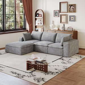 English Elm 102 Inch Corduroy Cloud Sectional Sofa with Deep Sink Seat and Modular Layout Grey W2824S00233