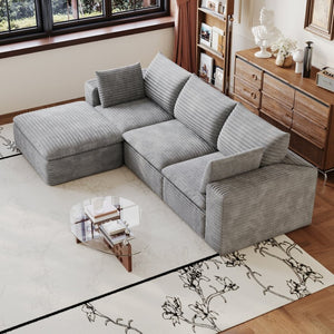 English Elm 102 Inch Corduroy Cloud Sectional Sofa with Deep Sink Seat and Modular Layout Grey W2824S00233