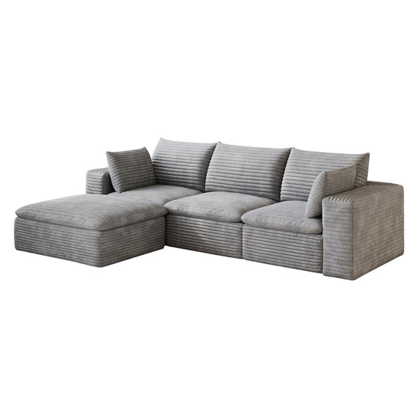 English Elm 102 Inch Corduroy Cloud Sectional Sofa with Deep Sink Seat and Modular Layout Grey W2824S00233