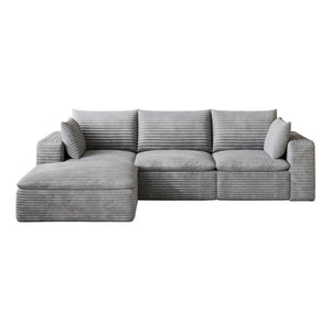 English Elm 102 Inch Corduroy Cloud Sectional Sofa with Deep Sink Seat and Modular Layout Grey W2824S00233