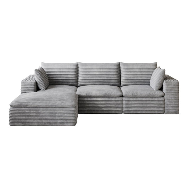 English Elm 102 Inch Corduroy Cloud Sectional Sofa with Deep Sink Seat and Modular Layout Grey W2824S00233