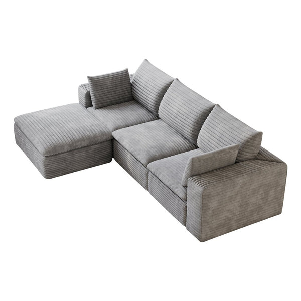 English Elm 102 Inch Corduroy Cloud Sectional Sofa with Deep Sink Seat and Modular Layout Grey W2824S00233