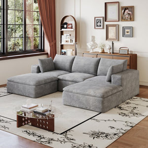 English Elm 102 Inch Corduroy Modular Sectional Sofa with Deep Cloud Cushions for Living Rooms Grey W2824S00234