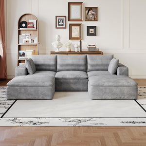 English Elm 102 Inch Corduroy Modular Sectional Sofa with Deep Cloud Cushions for Living Rooms Grey W2824S00234