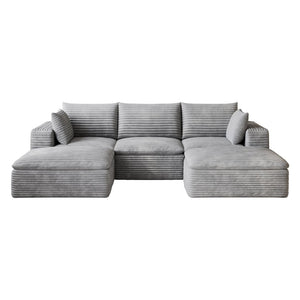 English Elm 102 Inch Corduroy Modular Sectional Sofa with Deep Cloud Cushions for Living Rooms Grey W2824S00234