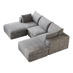 English Elm 102 Inch Corduroy Modular Sectional Sofa with Deep Cloud Cushions for Living Rooms Grey W2824S00234