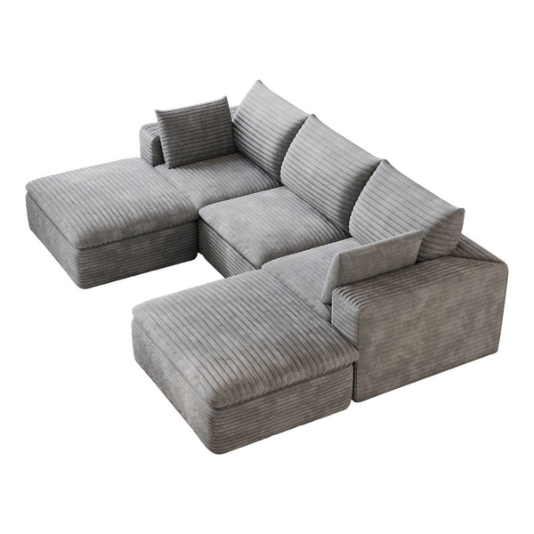 English Elm 102 Inch Corduroy Modular Sectional Sofa with Deep Cloud Cushions for Living Rooms Grey W2824S00234
