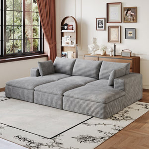 English Elm 102 Inch Modular Corduroy Sectional Sofa with Plush Double Layer Cloud Cushions Grey W2824S00235