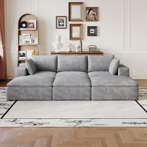 English Elm 102 Inch Modular Corduroy Sectional Sofa with Plush Double Layer Cloud Cushions Grey W2824S00235