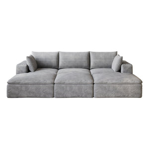 English Elm 102 Inch Modular Corduroy Sectional Sofa with Plush Double Layer Cloud Cushions Grey W2824S00235