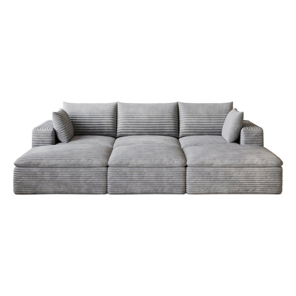 English Elm 102 Inch Modular Corduroy Sectional Sofa with Plush Double Layer Cloud Cushions Grey W2824S00235
