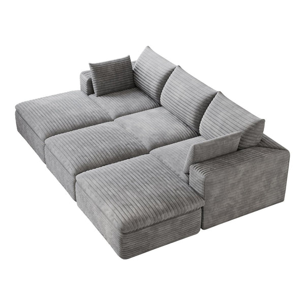 English Elm 102 Inch Modular Corduroy Sectional Sofa with Plush Double Layer Cloud Cushions Grey W2824S00235