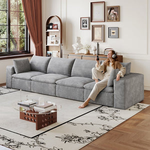English Elm 134" Cloud Modular Sofa Corduroy Upholstered Deep Seat for Living Room or Lounge Grey W2824S00236