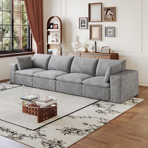 English Elm 134" Cloud Modular Sofa Corduroy Upholstered Deep Seat for Living Room or Lounge Grey W2824S00236
