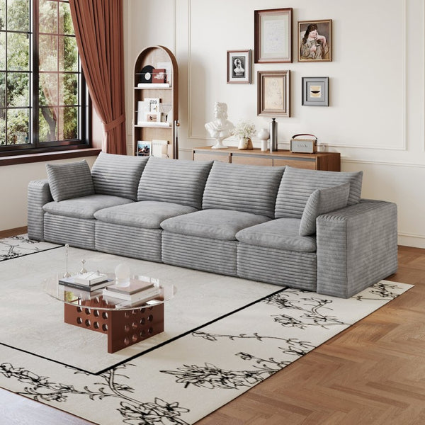 English Elm 134" Cloud Modular Sofa Corduroy Upholstered Deep Seat for Living Room or Lounge Grey W2824S00236