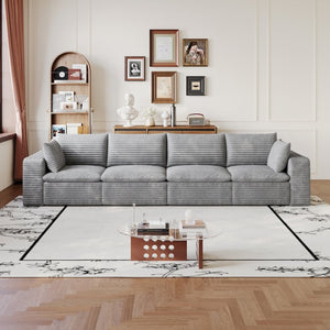 English Elm 134" Cloud Modular Sofa Corduroy Upholstered Deep Seat for Living Room or Lounge Grey W2824S00236