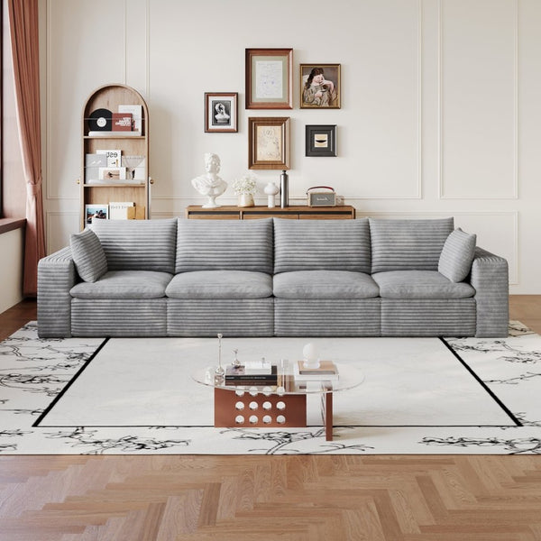 English Elm 134" Cloud Modular Sofa Corduroy Upholstered Deep Seat for Living Room or Lounge Grey W2824S00236