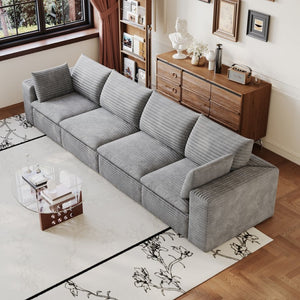 English Elm 134" Cloud Modular Sofa Corduroy Upholstered Deep Seat for Living Room or Lounge Grey W2824S00236