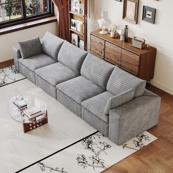 English Elm 134" Cloud Modular Sofa Corduroy Upholstered Deep Seat for Living Room or Lounge Grey W2824S00236