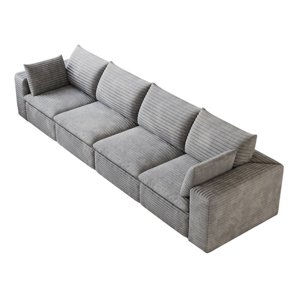 English Elm 134" Cloud Modular Sofa Corduroy Upholstered Deep Seat for Living Room or Lounge Grey W2824S00236