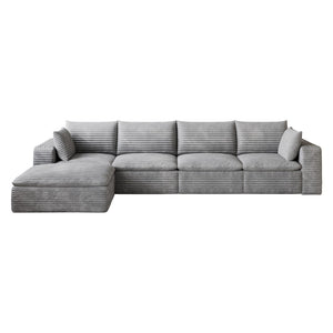 English Elm 134 Inch Modular Cloud Sofa Corduroy Upholstery Deep Seat Plush Cotton Living Room Grey W2824S00237